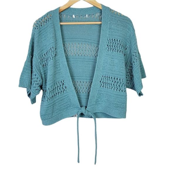 Teal Open-Knit Women's Cardigan - Picture 1 of 9